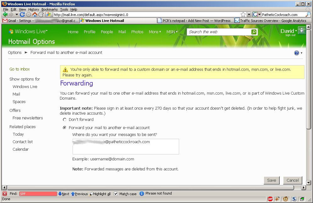 Send or receive emails from other accounts using Hotmail Windows Live