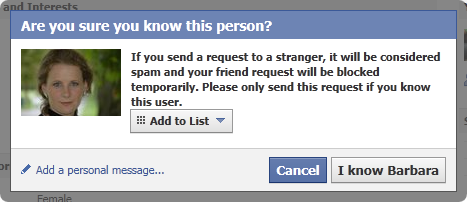 Adding a spammy user as friend in Facebook