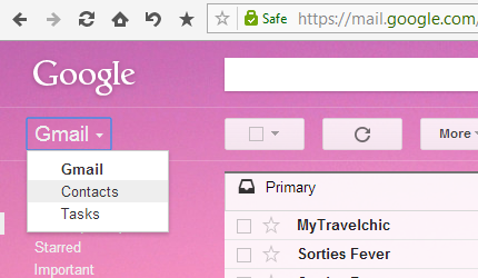 Gmail menu: contacts