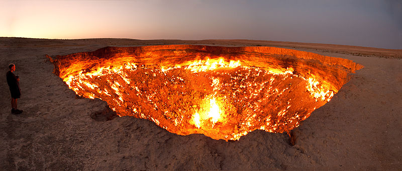 The Door to Hell, a burning natural gas field in Derweze, Turkmenistan