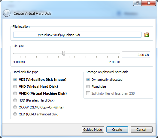 Creating a VirtualBox VM, step 2